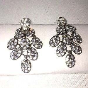 Silver tone pierced Earrings w/tiny  rhinestones